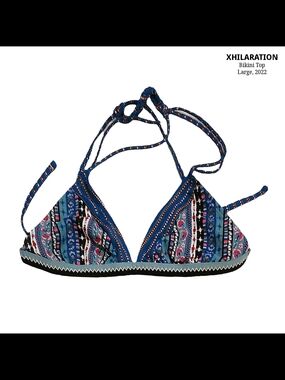 Xhilaration Blue Multi-Pattern Triangle Bikini Top L